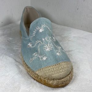 Avon Cushion walk canvas and rattan embroidered slip on flats loafers sh…